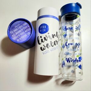 NWT Religious glass water bottle in gift tube.